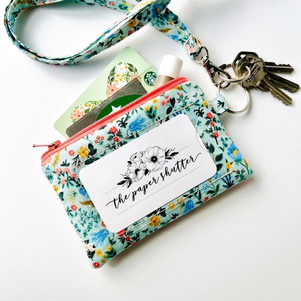 Lanyard and/or ID Wallet | Rifle Paper Co. Bramble Fields floral in Light Blue Fabric | ID Pouch, Lanyard, Key Fob, or Lip Balm Holder
