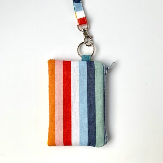 Lanyard And/or ID Wallet Summer Stripes Fabric ID Pouch, Lanyard
