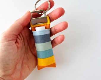 Lip Balm Keychain | Summer Stripes fabric Lip Balm Holder