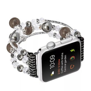 Apple Watch Band, Watch Band for Apple Watch, Silver Gray Beaded Apple Watch Band Bracelet (Please Check Wrist Size)