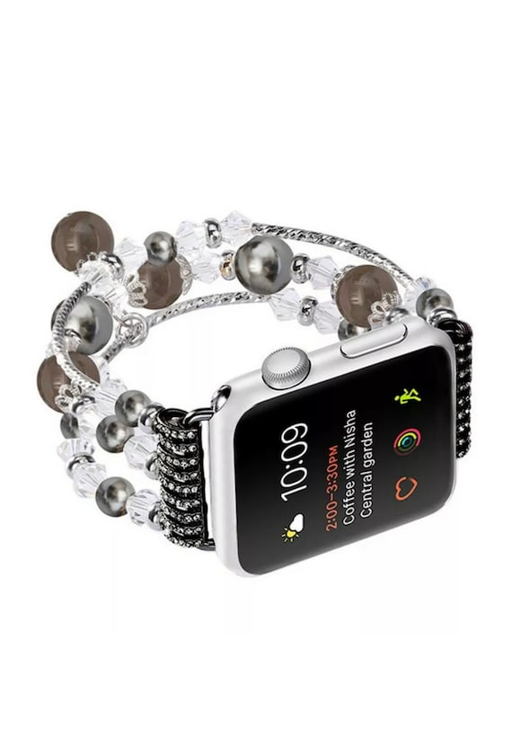 Silver Gray Beaded Apple Watch Band Bracelet, Handmade