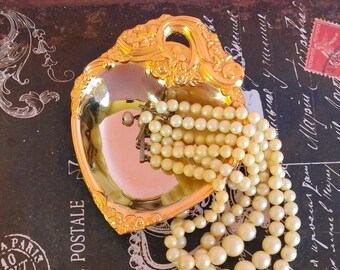Vintage Floral Trinket Tray Vintage 50s Easterling Radiance Gold Jewelry Vanity Display 50s Vanity Dish Easterling Catchall Tray
