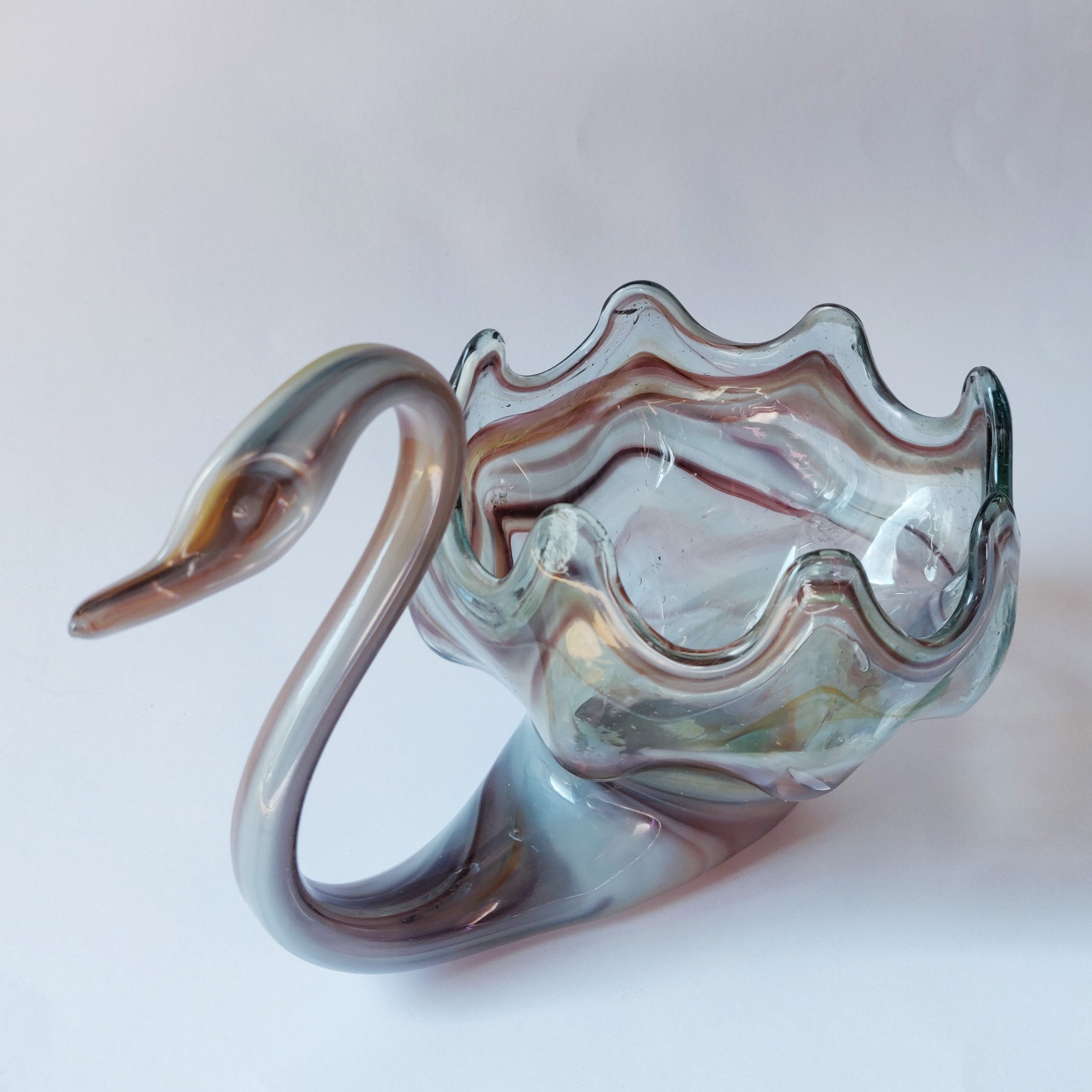 Vintage Hand Blown Glass Swan Bowl Dish Planter Purple Amber Etsy