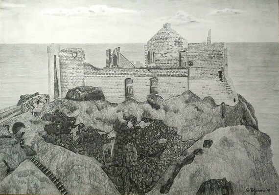 Paysage Dessin Dessin De Château Dessin Réaliste Crayon Art Crayon Graphite Original Irlandais Art Paysage Irlandais Jeu Des Trônes