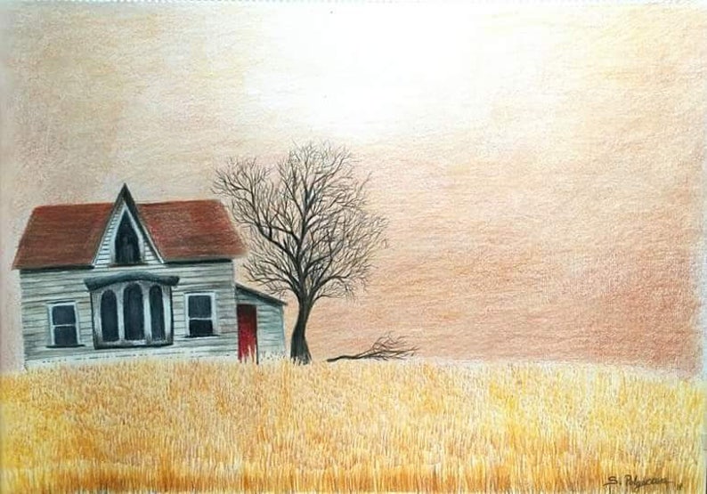 Original Landscape Drawing Art Not A Print Etsy