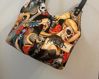 Day of the Dead bucket bag—vibrant colors