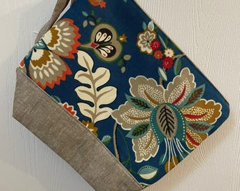 Medium Teal Floral zipper bag