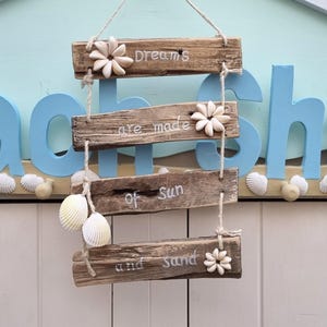 Coastal Driftwood Sign, Kauri Shell Flowers, Coastal Wall Decor