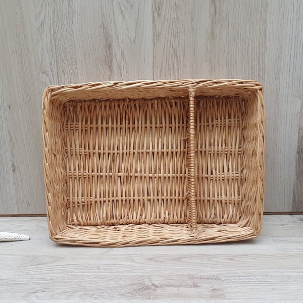 Vintage Wicker Cutlery Tray, Rattan Cutlery Holder, Drawer Organizer, Coastal Decor, Beach House Decor