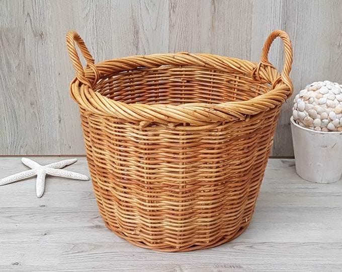 Vintage Wicker Basket With 2 Handles, Willow Wicker Basket, Decorative