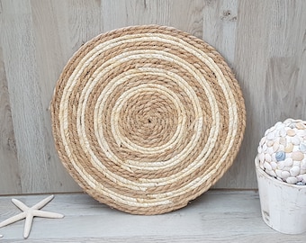 Vintage wicker wall decor, Wicker coaster, Decorative placemat, Woven trivet, Bohemian decor, Ibiza style