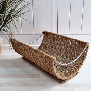 Wicker Magazine Holder, Seagrass Wicker Basket, Vintage Newspaper Holder, Coastal Decor, Wicker Home Decor