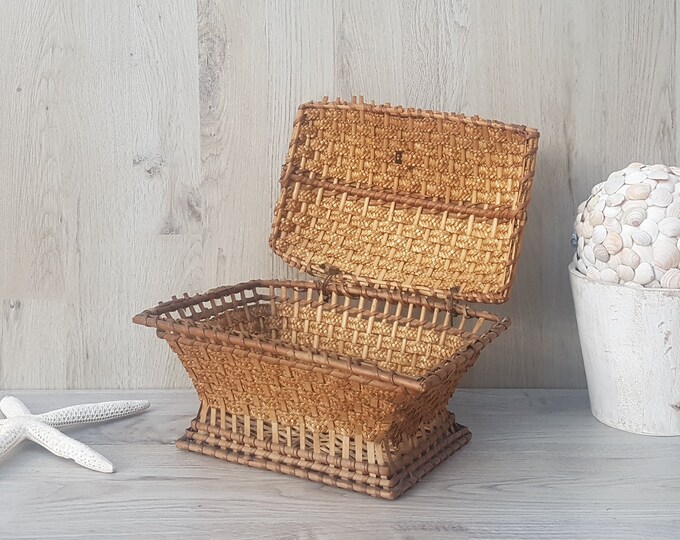 Vintage Wicker Sewing Basket With Lid Rattan Basket for Etsy