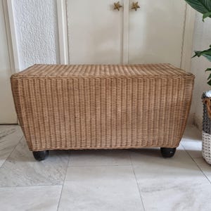 Vintage Rectangular Wicker Ottoman, Boho Rattan Bench