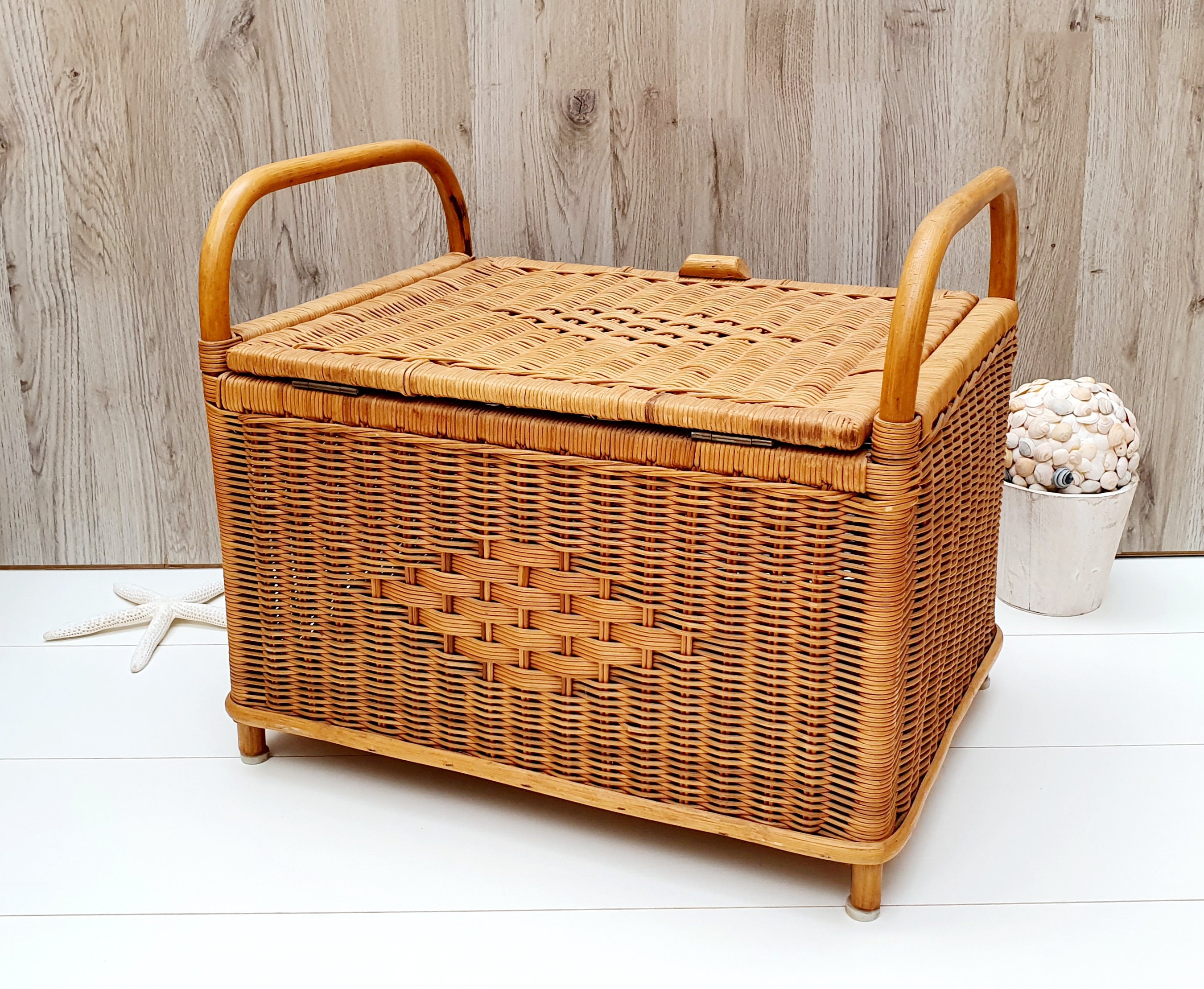 Vintage Großer Korb aus Korb mit Bambus Rattan Box zur | Etsy