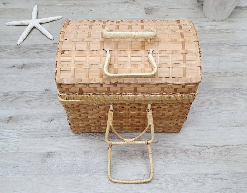 Vintage Wicker Basket With Lid Wicker Case Decorative Wicker Etsy
