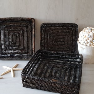 3 Wicker Wall Baskets, Square Nesting Baskets, Decorative Wicker Basket, Shallow Basket, Coastal Decor, Bohemian Decor, Beach House Decor image 1