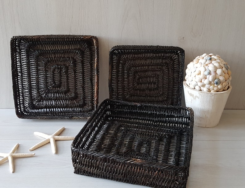 Vintage Set of 3 Wicker Wall Baskets Square Nesting Baskets Etsy
