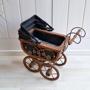 Antique Wicker Stroller, 15 Wicker Doll Buggy, Brown Black Pram, Doll Carriage, Newborn Photography Prop, Doll Basket, Wicker Doll Stroller image 7