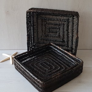 3 Wicker Wall Baskets, Square Nesting Baskets, Decorative Wicker Basket, Shallow Basket, Coastal Decor, Bohemian Decor, Beach House Decor image 4