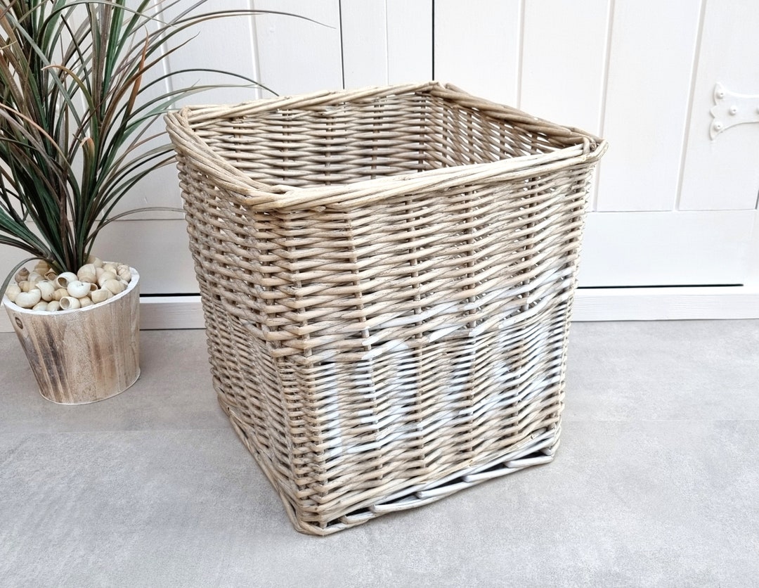 Vintage Square Grey Wicker Basket Decorative Basket Wicker Etsy