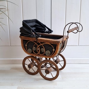 Antique Wicker Stroller, 15 Wicker Doll Buggy, Brown Black Pram, Doll Carriage, Newborn Photography Prop, Doll Basket, Wicker Doll Stroller image 2