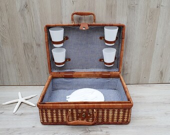 籐製 ピクニックバスケット　ヴィンテージ ヴィンテージ ピクニック バスケット パン型 スクエア ラタン