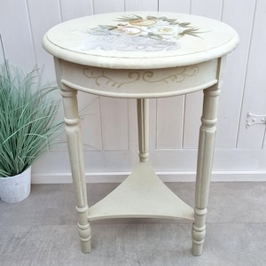 3 Legged Vintage Round Side Table, Cottagecore Floral Accent Table