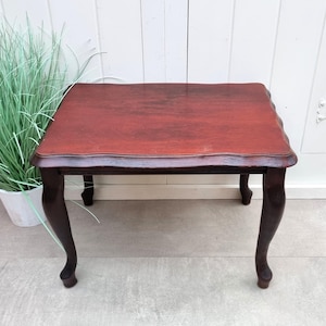 Vintage Wooden Side Table, Dark Wood Queen Anne Style