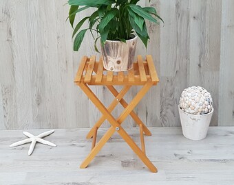 Vintage Foldable Side Table, Wooden Plant Stand, Wooden Stool, Small Side Table, Coastal decor, Bohemian decor