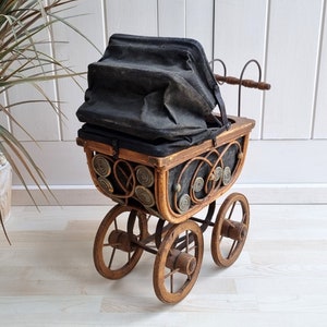 Antique Wicker Stroller, 15 Wicker Doll Buggy, Brown Black Pram, Doll Carriage, Newborn Photography Prop, Doll Basket, Wicker Doll Stroller image 6