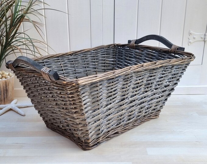 Large Gray Wicker Basket Rectangular Basket for Storage Etsy