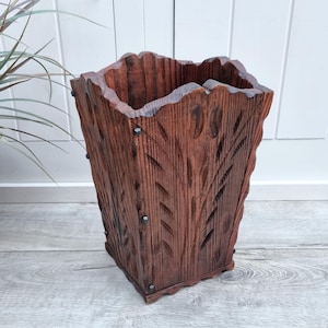 Hand Carved Umbrella Holder, Wooden Umbrella Stand, Floor Basket, Hallway Basket, Umbrella Holder