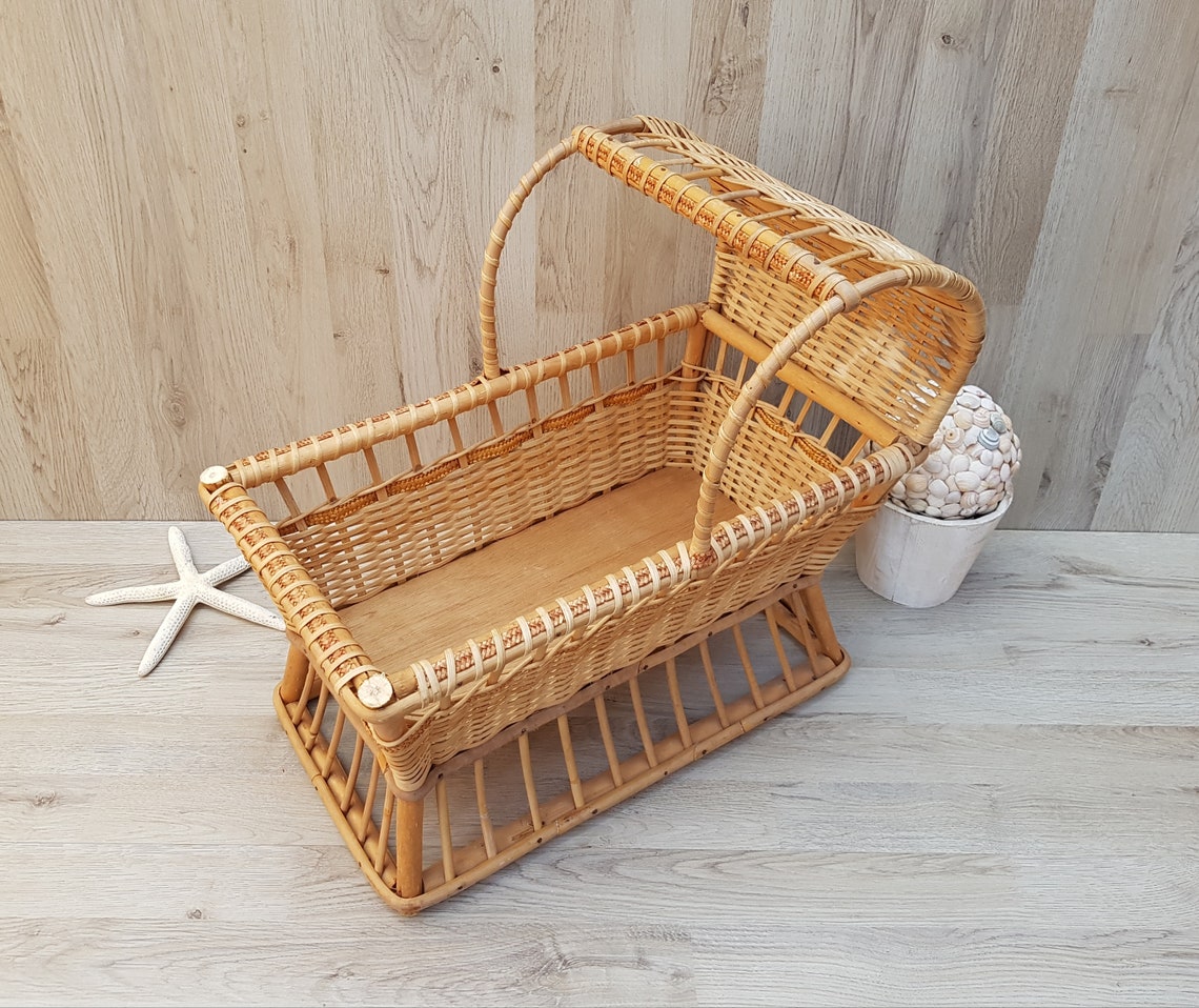 Vintage Wicker Doll's Cradle Wicker Doll Crib Rattan Etsy UK