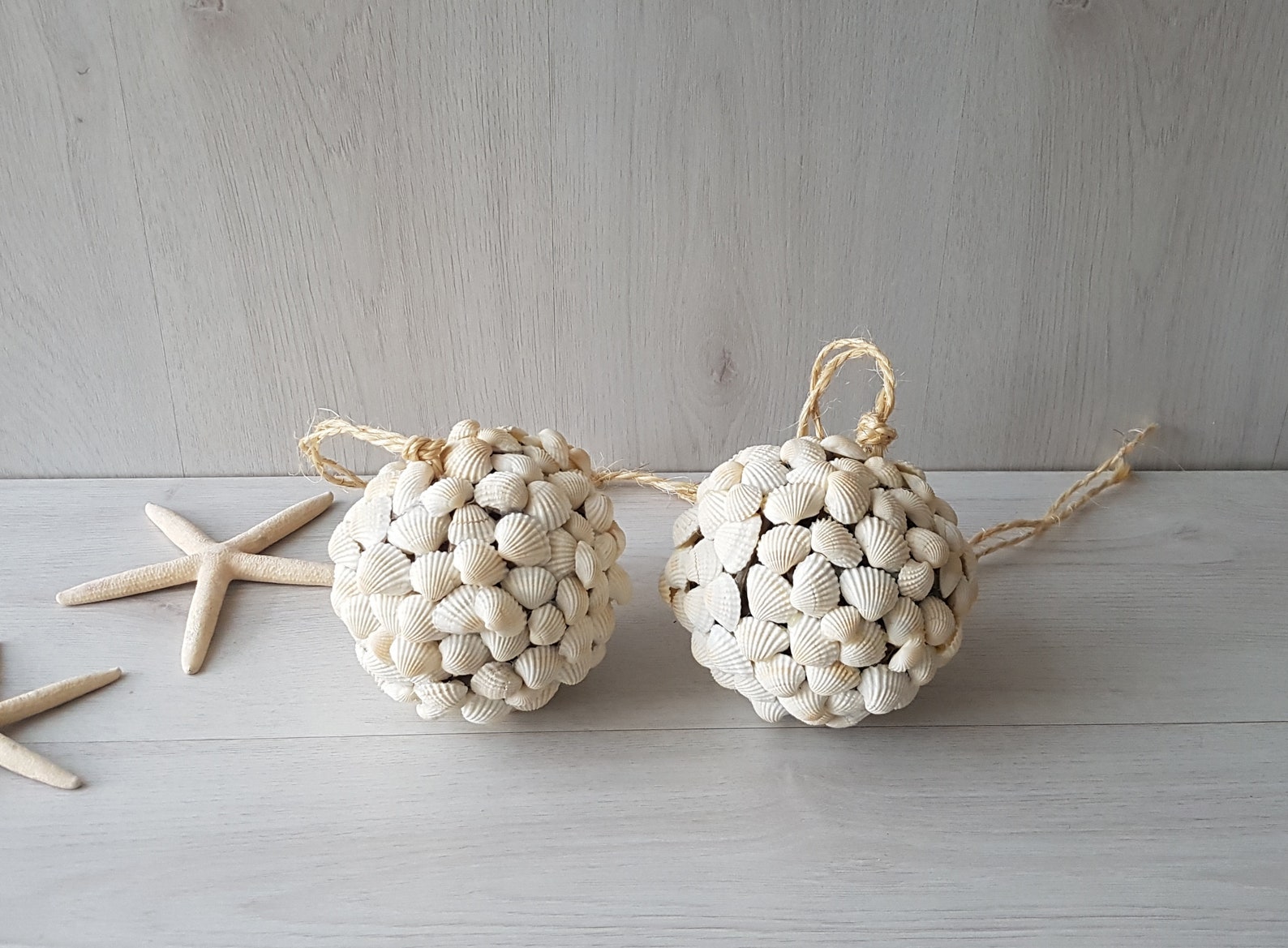 2 decorative white shell balls Seashells orb Beach house Etsy