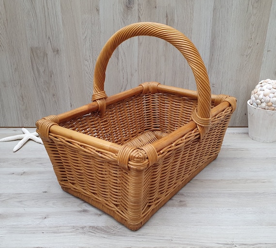 Panier En Osier Vintage Avec Anse – Bon état, Déco Naturelle Et Sympa