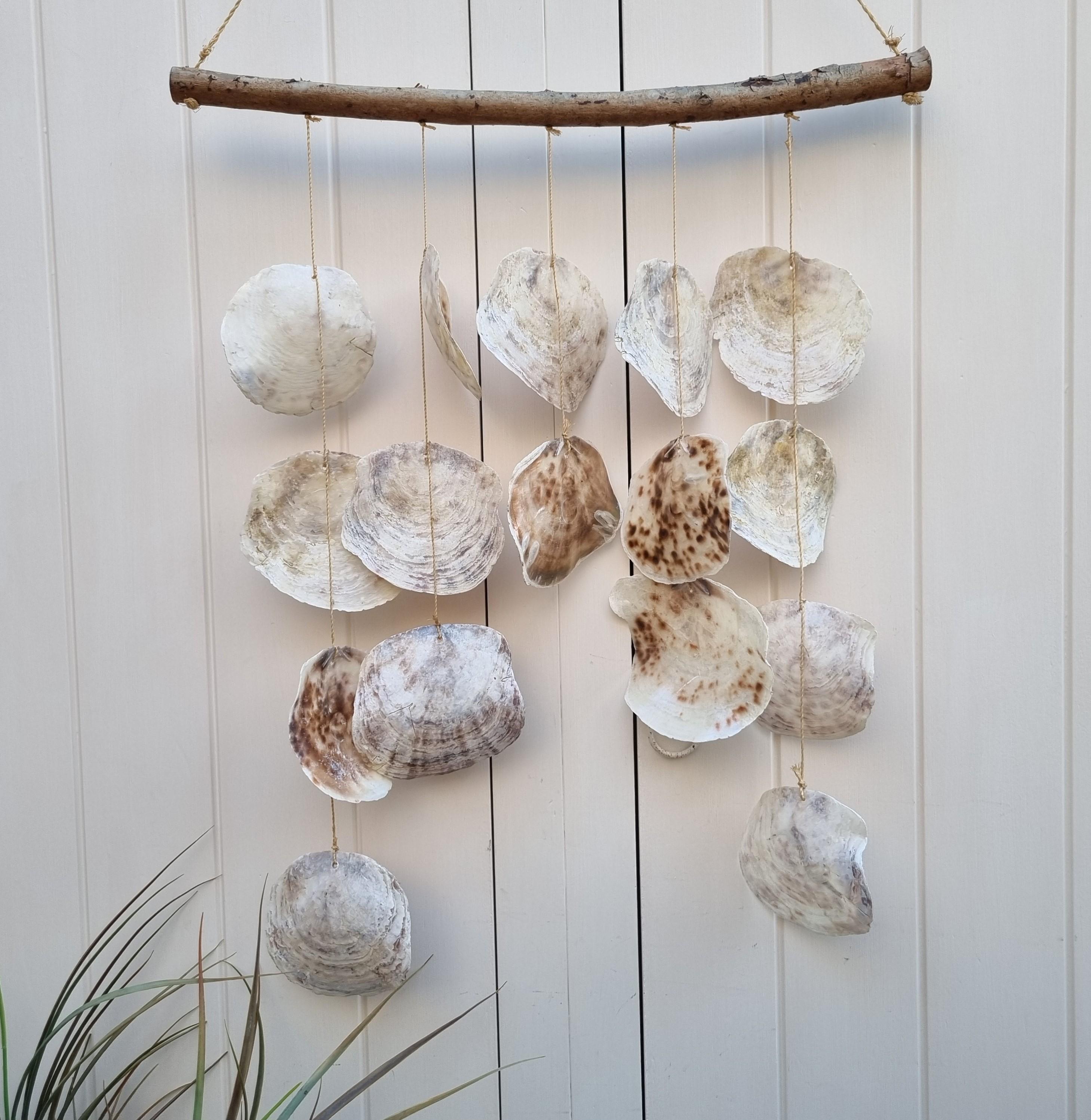 Oyster Shell Wind Chime, Ibiza Style Wall Decor, Bohemian Decor, Beach House, Large Placuna Shell Chime, Beach Decor, Coastal Decor