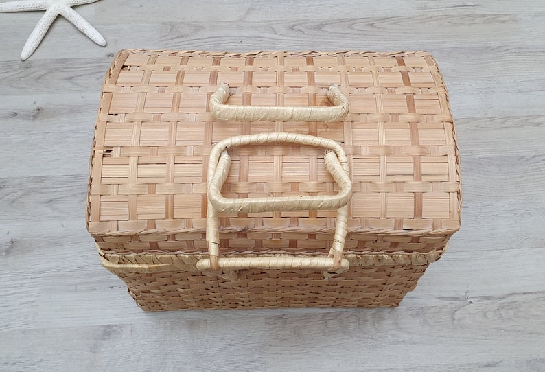 Vintage Wicker Basket With Lid Wicker Case Decorative Wicker Etsy