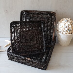 3 Wicker Wall Baskets, Square Nesting Baskets, Decorative Wicker Basket, Shallow Basket, Coastal Decor, Bohemian Decor, Beach House Decor image 7