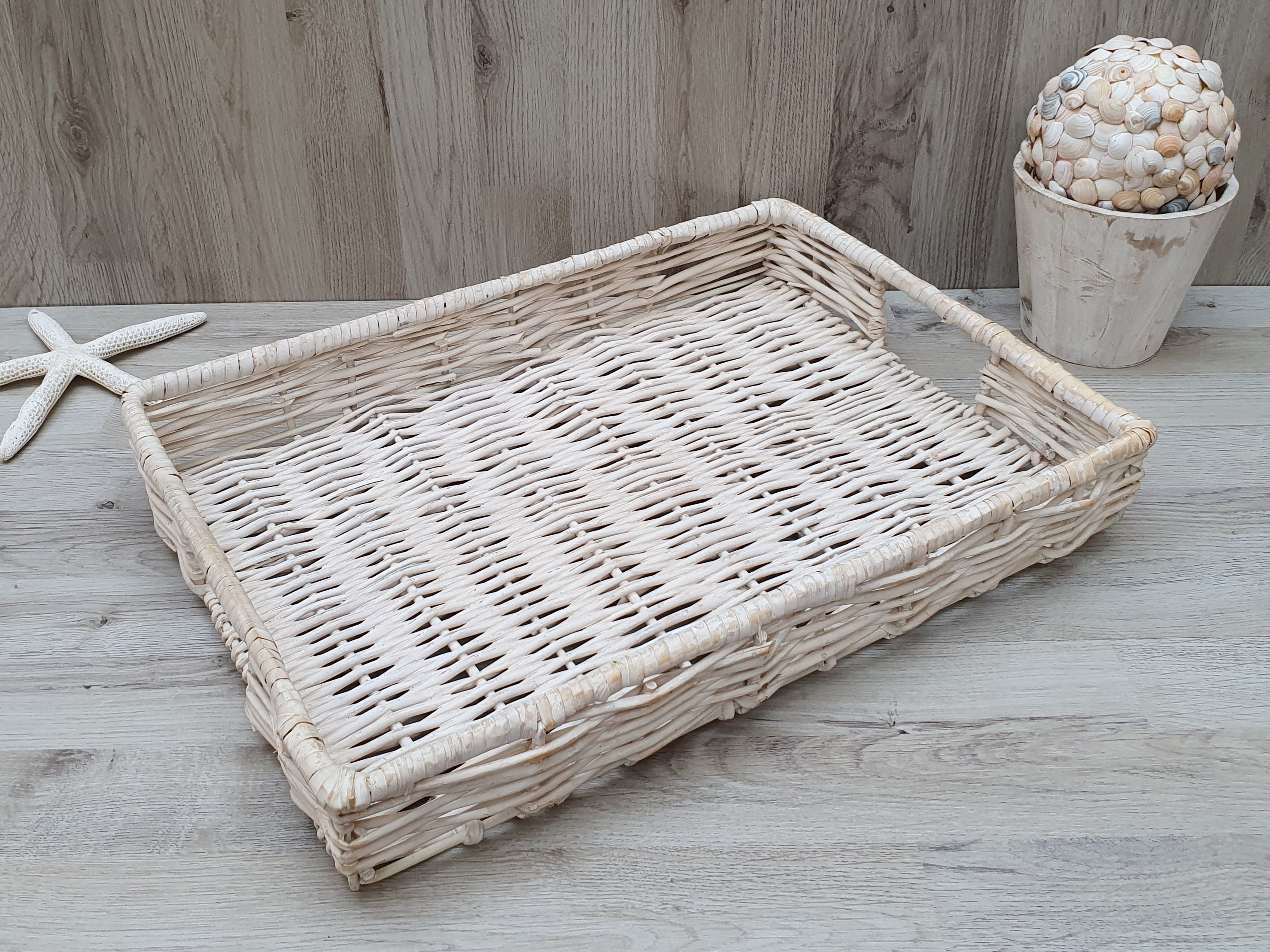 Vintage White Wicker Tray Decorative Tray Wicker Serving Etsy