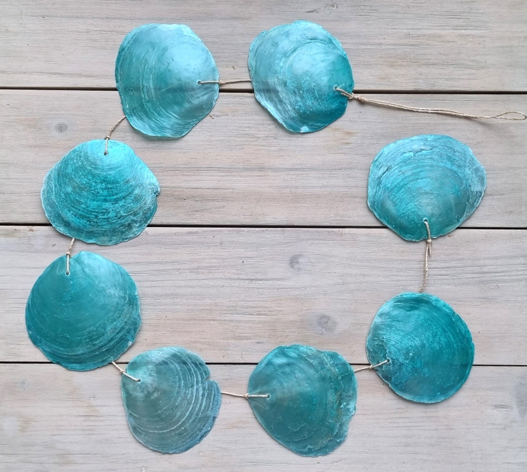 Blue Capiz Shell Garland, Capiz Wall Decor, Coastal Garland, Beach