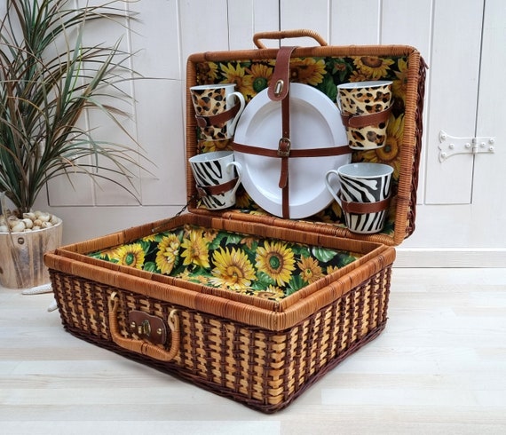 Vintage Wicker 'Sunflower' Picnic Basket, Picnic … - image 7