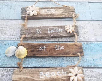 Cartello in legno di mare, fiori di conchiglia di kauri, decorazione murale costiera, appendiabiti in legno di mare, casa al mare, arredamento costiero