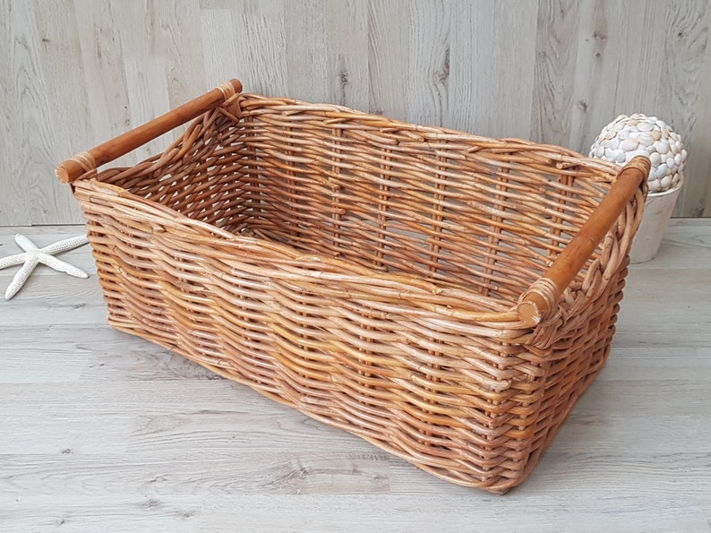 Cesta de mimbre rectangular grande cesta de almacenamiento | Etsy