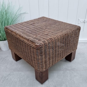 Square Wicker Ottoman, Patio Furniture, Garden Lounge, Wicker Footstool, Coastal Decor, Beach House Decor