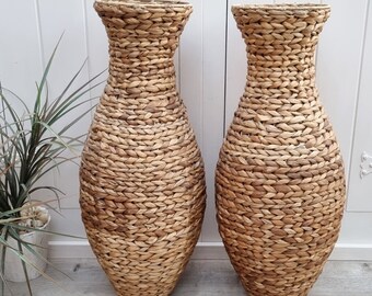 Set of 2 Large Wicker Vases, Wicker Bottle, Decorative Wicker Vase, Coastal Decor, Country Living, Beach House Decor