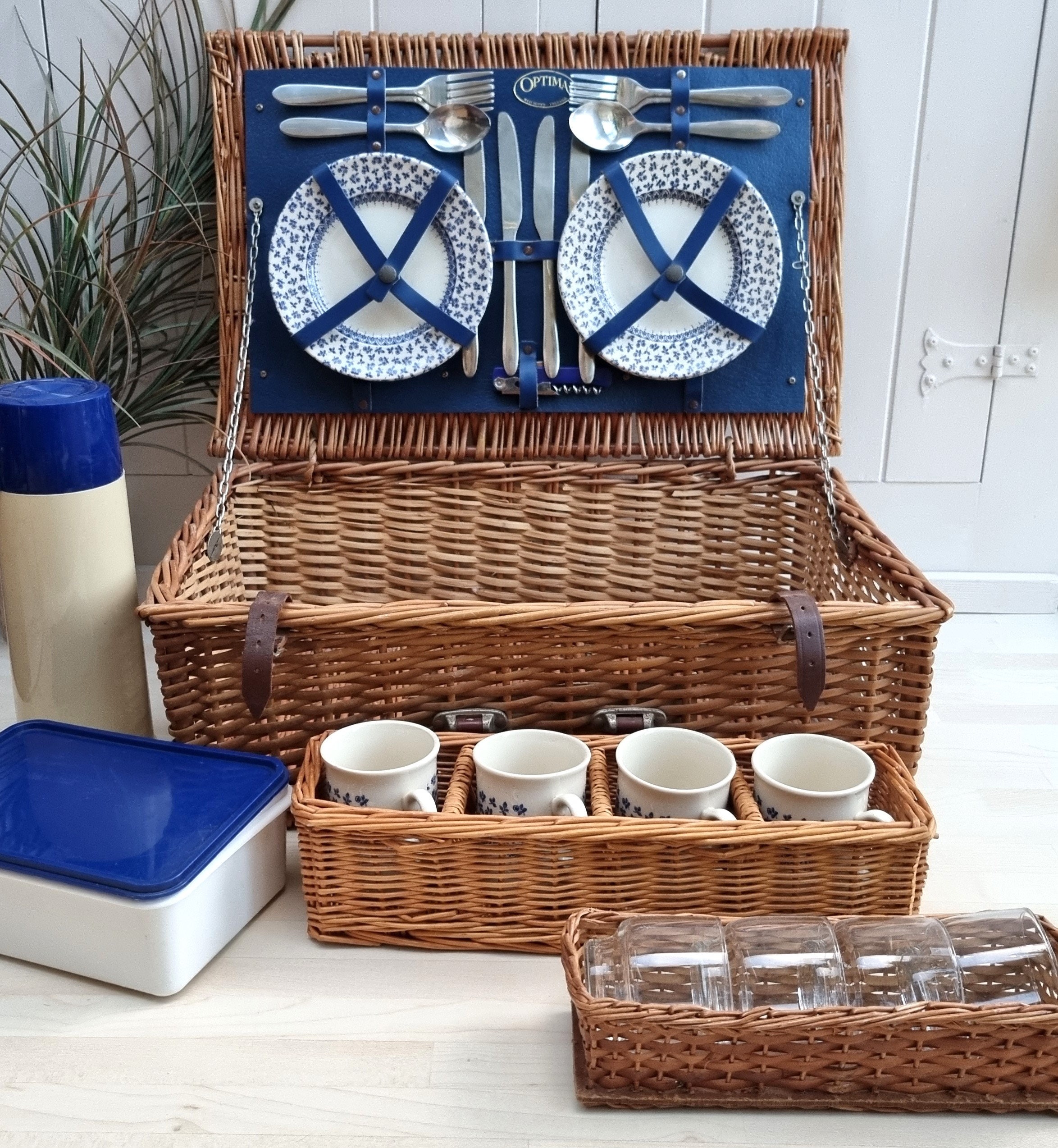 Vintage British 'optima' Picnic Basket With Original Etsy