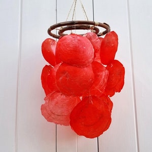 Capiz Shell Wind Chime, Red Capiz Chime, Capiz Wall Decor, Coastal Wall Decor, Capiz Shell Mobile, Beach Decor, Coastal Decor