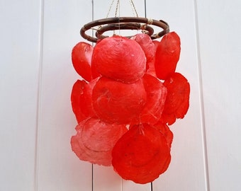 Capiz Shell Wind Chime, Red Capiz Chime, Capiz Wall Decor, Coastal Wall Decor, Capiz Shell Mobile, Beach Decor, Coastal Decor