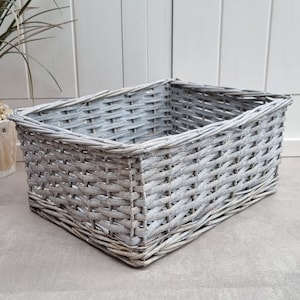 Rectangular Grey Wicker Basket, Wicker Magazine Holder, Wicker Home Decor, Decorative Basket, Coastal Decor, Beach House Decor